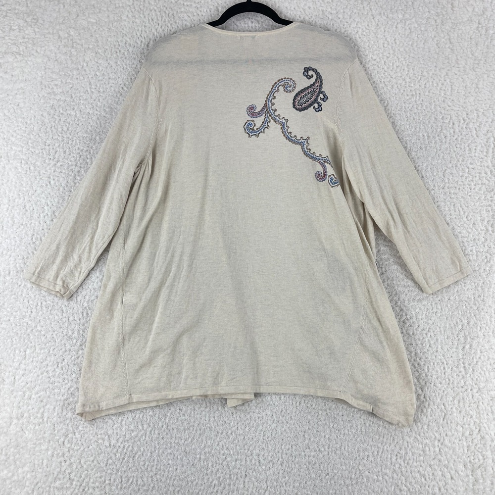 J. Jill Ivory Paisley Print Open Front Cardigan Sweater Womens 3/4 Sleeve Size L - Picture 11 of 12